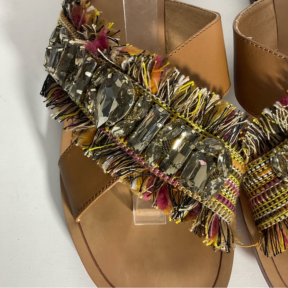 Crown Vintage Somaya Fringe Boho Jeweled Slip on Leather Open Toe Sandals Tan 9M - Picture 5 of 16